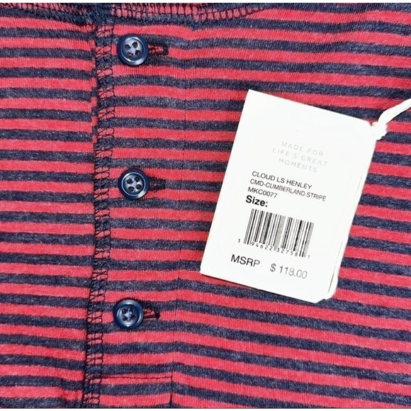 Faherty XL Cloud Long Sleeve Henley Cumberland‎ Stripe Red Blue NWT - Picture 7 of 7